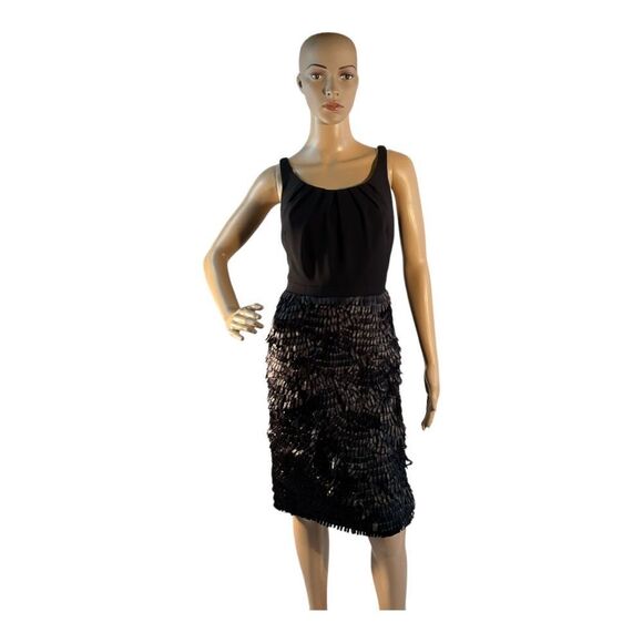 Carmen Marc Valvo Women’s Black knee Sleeve  Fringes Dress Size 6 - Picture 1 of 16